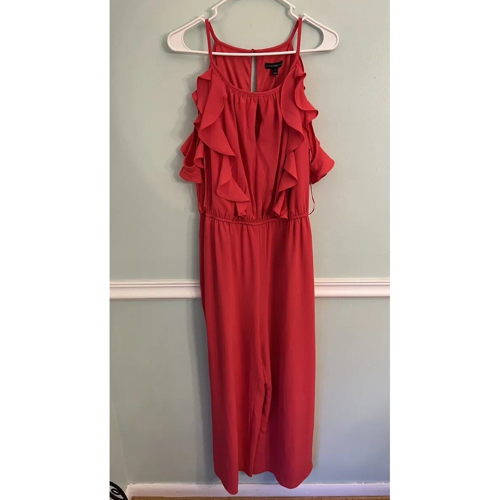 LANE BRYANT 12 Hot Pink one piece pant romper Ruffle Top Sleeveless Barbie NEW